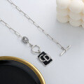 wholesale S925 Sterling Silver OT Buckle Black Enamel Letter CD Necklace,-0-3