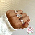 wholesale S925 Sterling Silver Mini Teardrop Heart-shaped Zircon Open Ring,-0-1