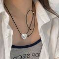 wholesale S925 Sterling Silver Sweet and Cool Black Rope Heart Necklace for Women, Minimalist Fashion, Aloof Style Heart-shaped Collarbone Chain with a Premium Feel-0-3
