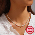 wholesale 925 Sterling Silver New Mini Rice Pearl Choker with Diamond Cross Pendant-0-1