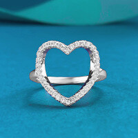 wholesale 925 Silver White Gold Openwork Heart-shaped Ring with Surrounding Accents, Petite and Elegant, Cross-border Live Streaming-R1463 White Gold Heart Size 6