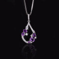 wholesale S925 Sterling Silver Sweet Style Natural Garnet Necklace with Diopside and Topaz Pendant Advanced Jewelry-0-0