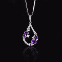 wholesale S925 Sterling Silver Sweet Style Natural Garnet Necklace with Diopside and Topaz Pendant Advanced Jewelry-Natural garnet necklace