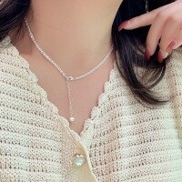 wholesale 925 Sterling Silver Light Luxury High-end Phoenix Tail Pearl Necklace for Women, Korean Summer New Release, Xiaohongshu Popular Choker-Pure silver + natural pearls (43+5CM)