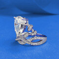 wholesale S925 metal live broadcast new pear-shaped teardrop crown 8*12 diamond ring for women, fashionable fancy-shaped diamond ring-0-1