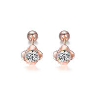 wholesale S925 Sterling Silver Four-Leaf Clover Amazon Best-Seller Earrings for Women, Minimalist Style, High-End Aesthetic, European and American Rose Gold Plated Pure Silver Earrings-Four-leaf clover rose gold earrings (ED006887)  925 silver