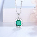 wholesale 925 Silver Live Stream Drop Shipping Small Octagon Cultivated Emerald Micro-Set Zircon Gift Giveaway Commemorative Pendant-0-1