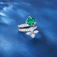 wholesale S925 silver pure silver ring with green gemstone design, zirconia, high-carbon diamond, and ice-cut floral style, elegant women's silver jewelry-Green>No. 5