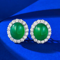 wholesale 925 Sterling Silver Inlaid 10*12 Green Chalcedony Earrings Rich Lady Style Extravagant Classic Earring Drop Shipping-E482 Chrysoprase Earrings 925 Silver