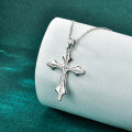 Sterling Silver Full Pavé Moissanite Cross Pendant Necklace for Women-0-0