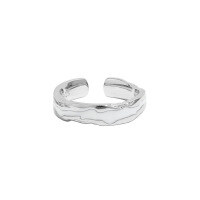 wholesale S925 Sterling Silver Open-Ended Ring for Women, Korean Version Ins Minimalist Irregular Drip Glaze Textured Design-Platinum [White glaze] &gt; Opening adjustable