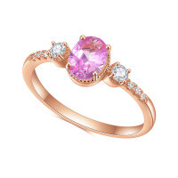 wholesale S925 Sterling Silver with Rose Gold Plated Pink Sapphire Ring, Fashionable and Light Luxury Colored Gemstone Ring-S925 silver + pink corundum  US size 7