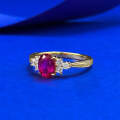 wholesale S925 Silver New Live Stream Style Simulated Pigeon Blood Red 5*7mm Oval Red Corundum Bezel-Set Ring-0-1