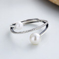 wholesale S925 Sterling Silver Korean-style Lady Retro Pearl Double-layer Irregular Versatile Open Ring-0-1