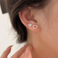wholesale S925 Sterling Silver Minimalist Heart Stud Earrings for Women, Korean Ins Trendy Versatile Elegant Unique Earrings-0-2