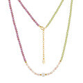 wholesale S925 Sterling Silver Natural Amethyst, Freshwater Pearl, and Peridot Beaded Choker Necklace-0-0