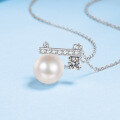 wholesale S925 Sterling Silver Women's Moissanite Light Luxury Micro-Set Flawless Freshwater Pearl Pendant Collarbone Necklace, Versatile and Elegant-0-1