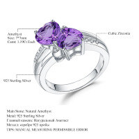 wholesale 925 Silver One-Stop-Shop Heart-Shaped Gemstone Ring with Natural Amethyst, Citrine, and Garnet for Live Streaming Supply-Heart-Shaped Amethyst Gemstone Ring  US Size 7