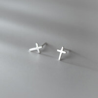 wholesale S925 Silver Korean Style Minimalist Smooth Cross Stud Earrings for Students M00943-S925 silver pair 925 silver