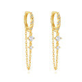 wholesale S925 Sterling Silver, diamond-accented twisted hoop earrings with an elegant tassel, versatile French-style-0-4
