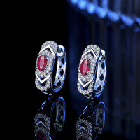 wholesale S925 Sterling Silver Colored Zircon Ear Jewelry, Fashionable Niche Design, High-End Sense Oval 3*5mm Ear Clasp Wholesale-3*5 (red zircon) earrings 925 silver