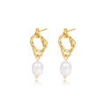 wholesale S925 Sterling Silver Twisted Hoop Earrings with Natural Pearls, Minimalist Style-0-6