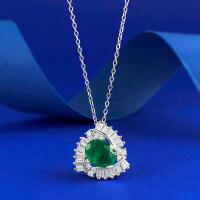 wholesale S925 Silver New Style Simulated Emerald 8*10 Necklace European and American Pendant for Women 40+5cm-N221 Emerald 925 Silver