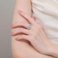 S925 Sterling Silver Full Moissanite Square Sugar Row Ring, Ins Light Luxury Exquisite Stackable Fashion Band-0-2