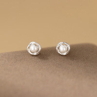 wholesale 999 Silver Fresh, Sweet, Ins Style, Niche Design, Luxurious Pearl Stud Earrings M06400-Pure Silver 999 Pair Pure Silver