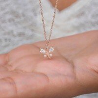 wholesale S925 Sterling Silver Entire Body Red Elk Dragonfly French Retro Necklace for Women, Small and Exquisitely Designed, Elegant and Fashionable Collarbone Chain-BX0500-Rose Gold 925 Silver