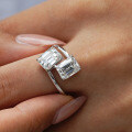 S925 Silver Moissanite Ring with Emerald-Cut Cubic Zirconia for Women-0-1