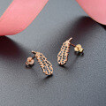 wholesale S925 Sterling Silver Versatile Feather Earrings for Women with Full Pavé Black Zirconia, Cross-Border New Accessory-0-0