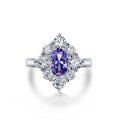 wholesale Metal Material: 925 Sterling Silver Popular Style Sapphire Ring with 15ct 6*9 Oval Cut Gemstone and Luxurious Halo Diamond Setting-0-5