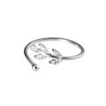 wholesale S925 Silver Ring Women's Japanese and Korean Style Minimalist Diamond-Inlaid Leaf Ring, Forest-inspired Fresh and Elegant Ring J5614-0-4