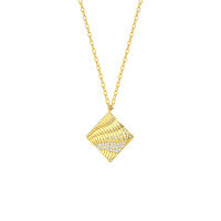 wholesale S925 Sterling Silver Women's Vintage Zircon Zircon Necklace With Irregular Texture And Asymmetric Design-A3430-Gold 925 Silver