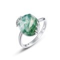 wholesale S925 Silver Gold-Plated Green Agate Willow Leaf Women's Minimalist Ring, Spring and Summer New Light Luxury Collection-0-6