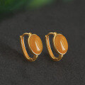 wholesale Metal material first, natural old beeswax ear clips for women, full dense chicken oil yellow classic versatile amber earrings, ear hoops with an elegant and high-end feel-0-5
