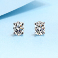 wholesale PT950 plated 925 sterling silver women's moissanite four-prong stud earrings pigeon egg size, factory wholesale in stock-4x6 denier zirconia &gt; 925 silver