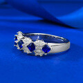 wholesale S925 Silver Women's Royal Blue Row of Diamonds Lab-Created Sapphire Ring, Everyday Alternative Elegant Row Ring-0-1