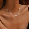 wholesale S925 Sterling Silver Micro-Paved Zircon Hollow-Out Heart Necklace, Fashionable Fresh and Sweet Collarbone Chain for Valentine's Day Exquisitely-0-2