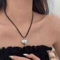 wholesale S925 Sterling Silver Love Pendant Sweater Necklace for Women, Korean Spring and Summer New Advanced Braided Rope Heart-shaped Long Necklace-0-3
