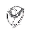 wholesale S925 Sterling Silver Korean-style Trendy Adjustable Open Cross Irregular Geometric Handmade Thai Silver Ring-0-4