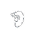 wholesale 925 Sterling Silver Openwork Cat Paw Print Dog Paw Print Toe Ring Adjustable Tail Ring Women's Knuckle Ring-0-4
