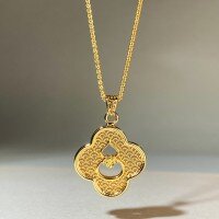 wholesale Gold-plated New Chinese Style Sand Gold Pendant Necklace for Women, Auspicious Cloud and Lucky Gourd Design, Birth Year Necklace Wholesale-Necklace-XL320-T