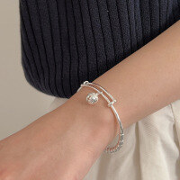 wholesale 925 Sterling Silver Minimalist Heavy Work Bell Bracelet for Women, Korean New Style, Trendy, Unique, Niche Design Bangle-Sterling silver