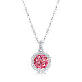 wholesale S925 Silver Women's New Round Pendant Necklace Wedding Pink Moissanite Gift Jewelry In Stock Wholesale-0-1