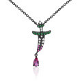 wholesale 925 Silver Designer Dark Gothic Retro Style Pendant with Natural Gemstone Inlay Necklace-0-4
