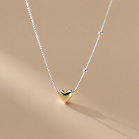 wholesale S925 Sterling Silver Minimalist Smooth Heart Ballpoint Snake Chain Beaded Necklace Y01070-S925 Silver Necklace 925 Silver