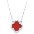 wholesale S925 Sterling Silver Four-Leaf Clover Red Agate Necklace Women's Choker Pendant with Design Sense Luxury Niche Versatile Dropshipping-0-5