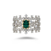 wholesale S925 Silver Plated 14K Gold Japanese Retro Light Luxury Style Emerald Ring-Emerald Ring Mido No. 5